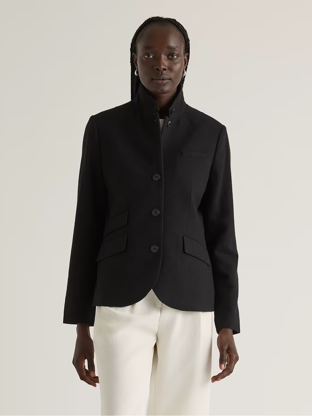 Quince Italian Wool Stand Collar Blazer XS BLACK